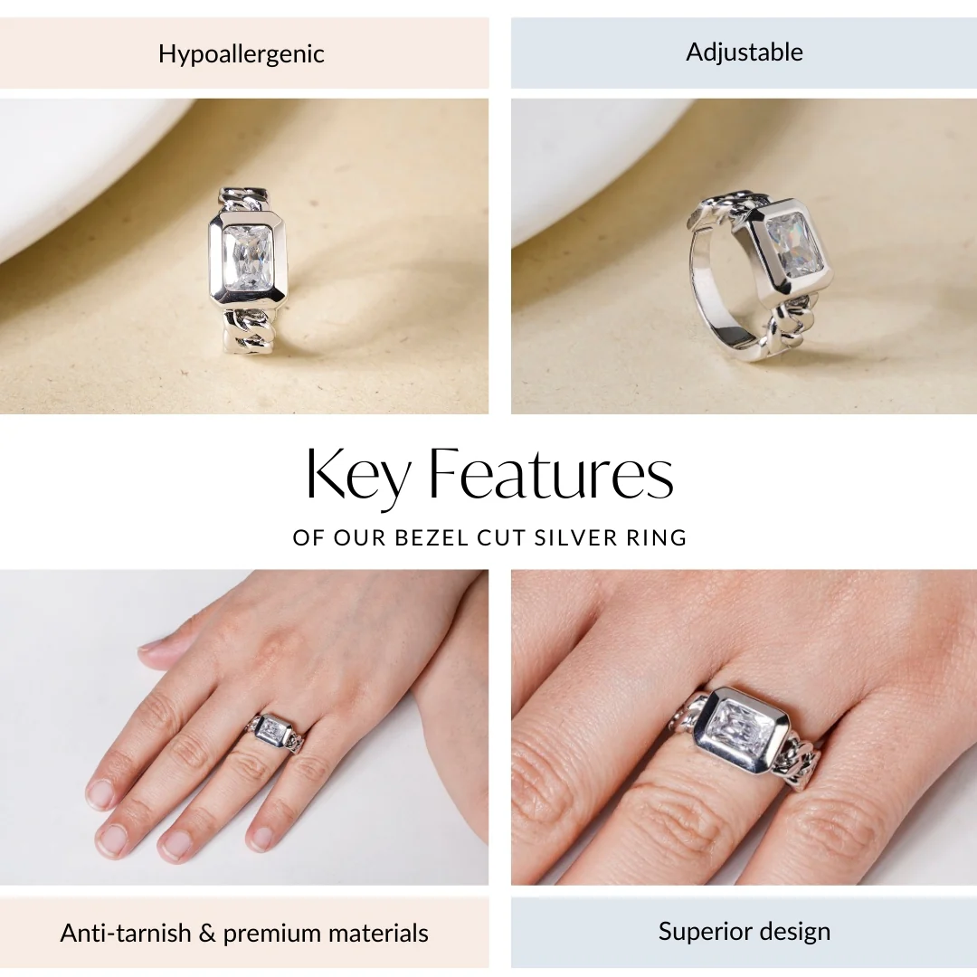 Bezel Cut Silver Ring - Image 4