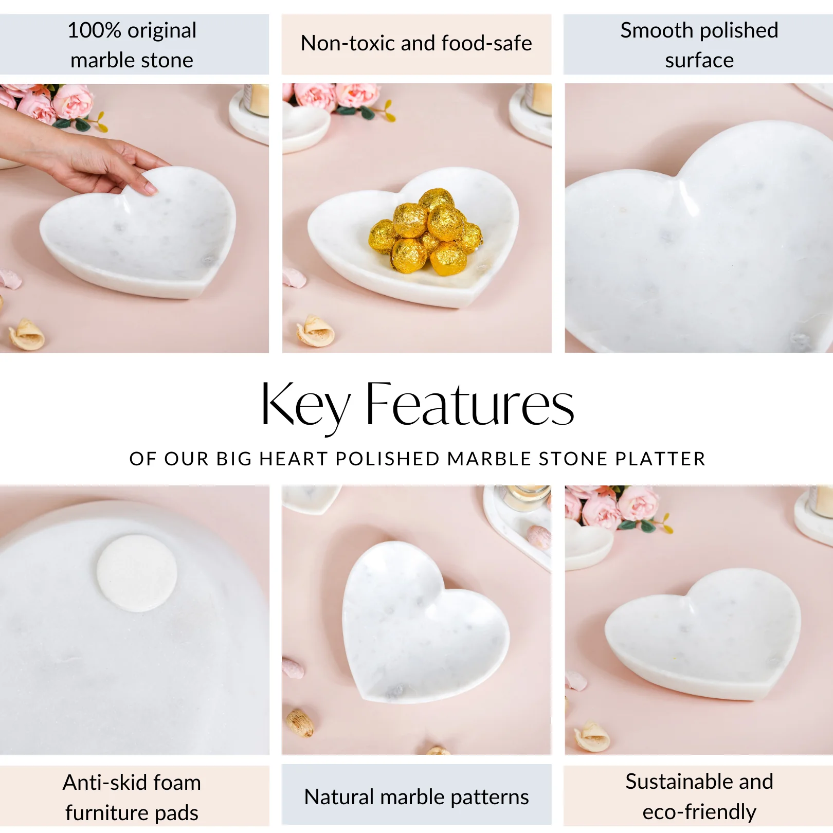 Big Heart Polished Marble Stone Platter 8 Inch - Image 6