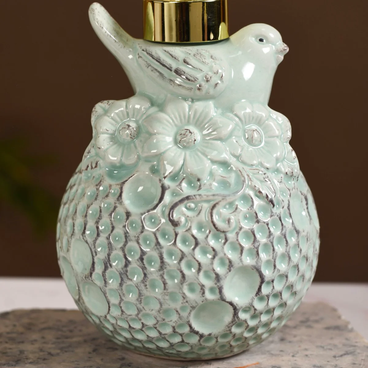 Bird Ceramic Embossed Liquid Soap Dispenser Pastel Green - Image 3