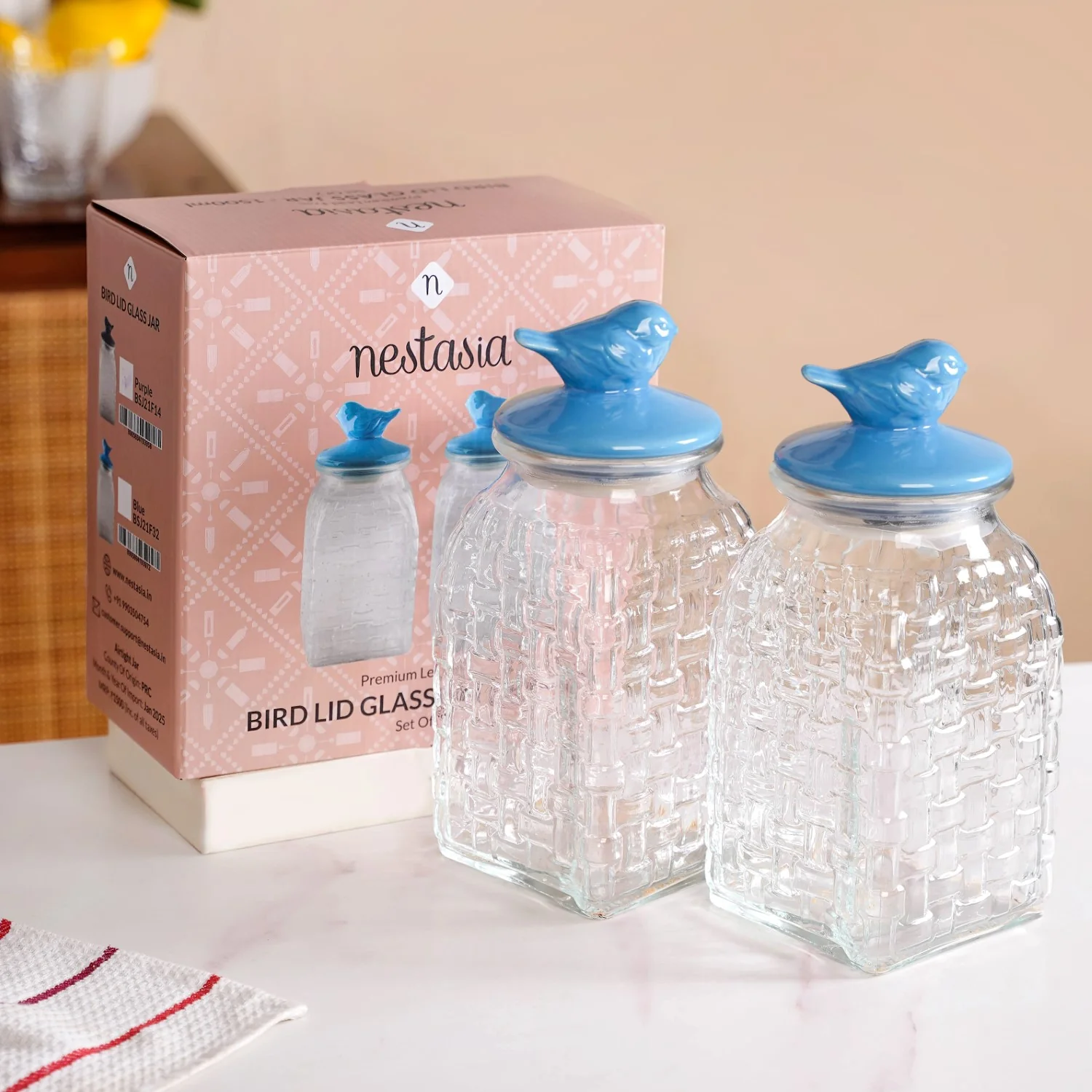Bird Glass Jar With Blue Ceramic Lid Set Of 2 1500ml - Image 10