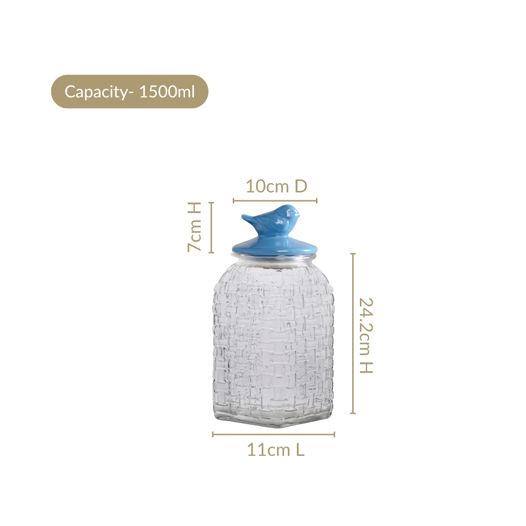 Bird Glass Jar With Blue Ceramic Lid Set Of 2 1500ml - Image 4