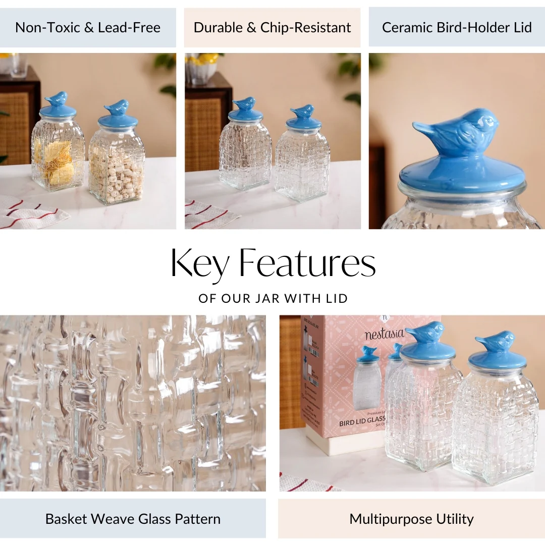Bird Glass Jar With Blue Ceramic Lid Set Of 2 1500ml - Image 5