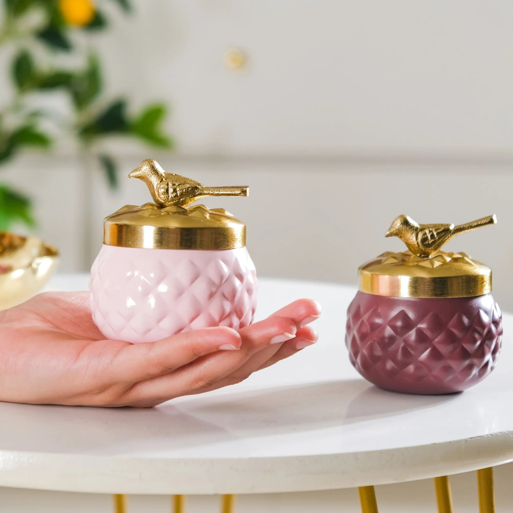 Bird Metal Jar With Lid Set of 2 - Image 2