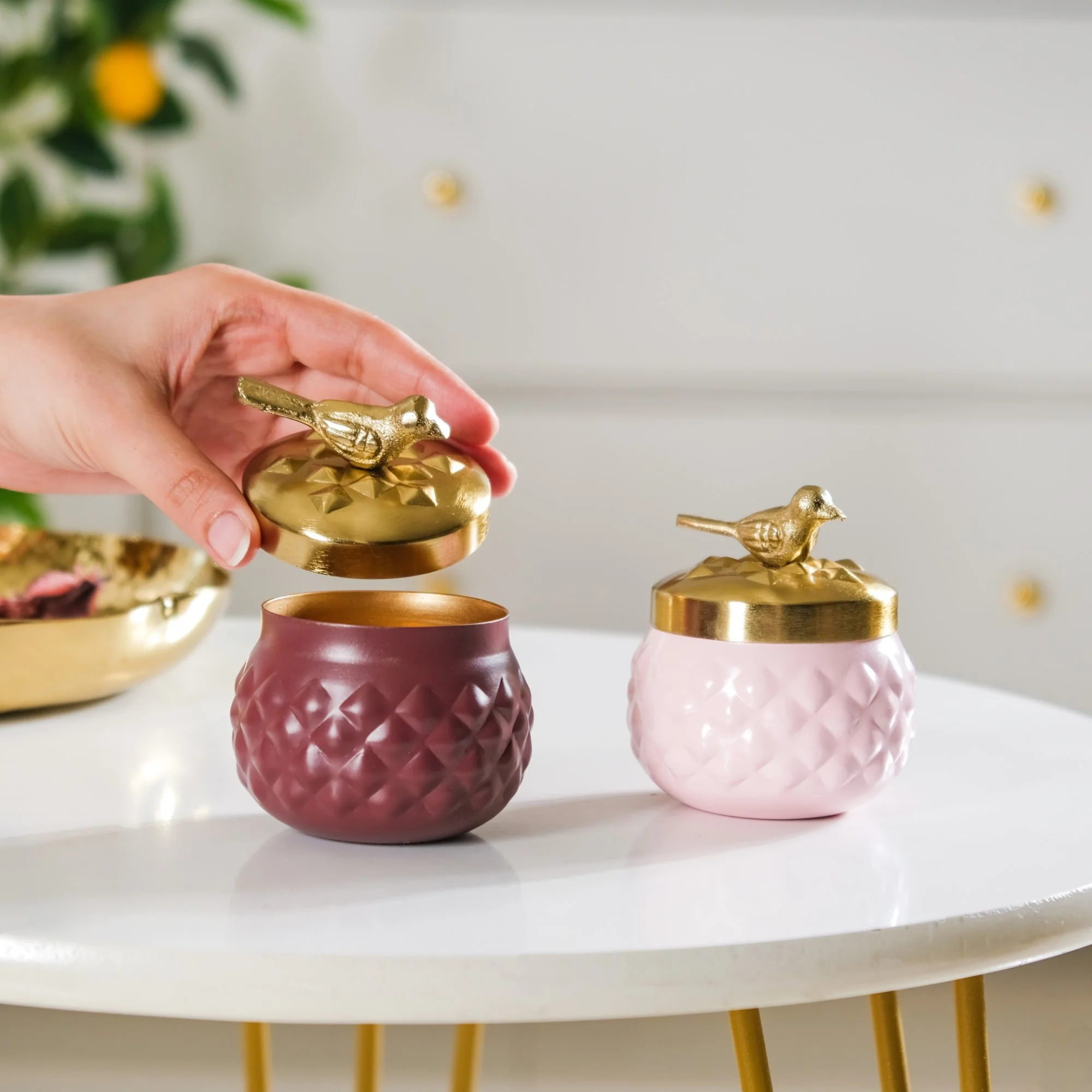 Bird Metal Jar With Lid Set of 2 - Image 3