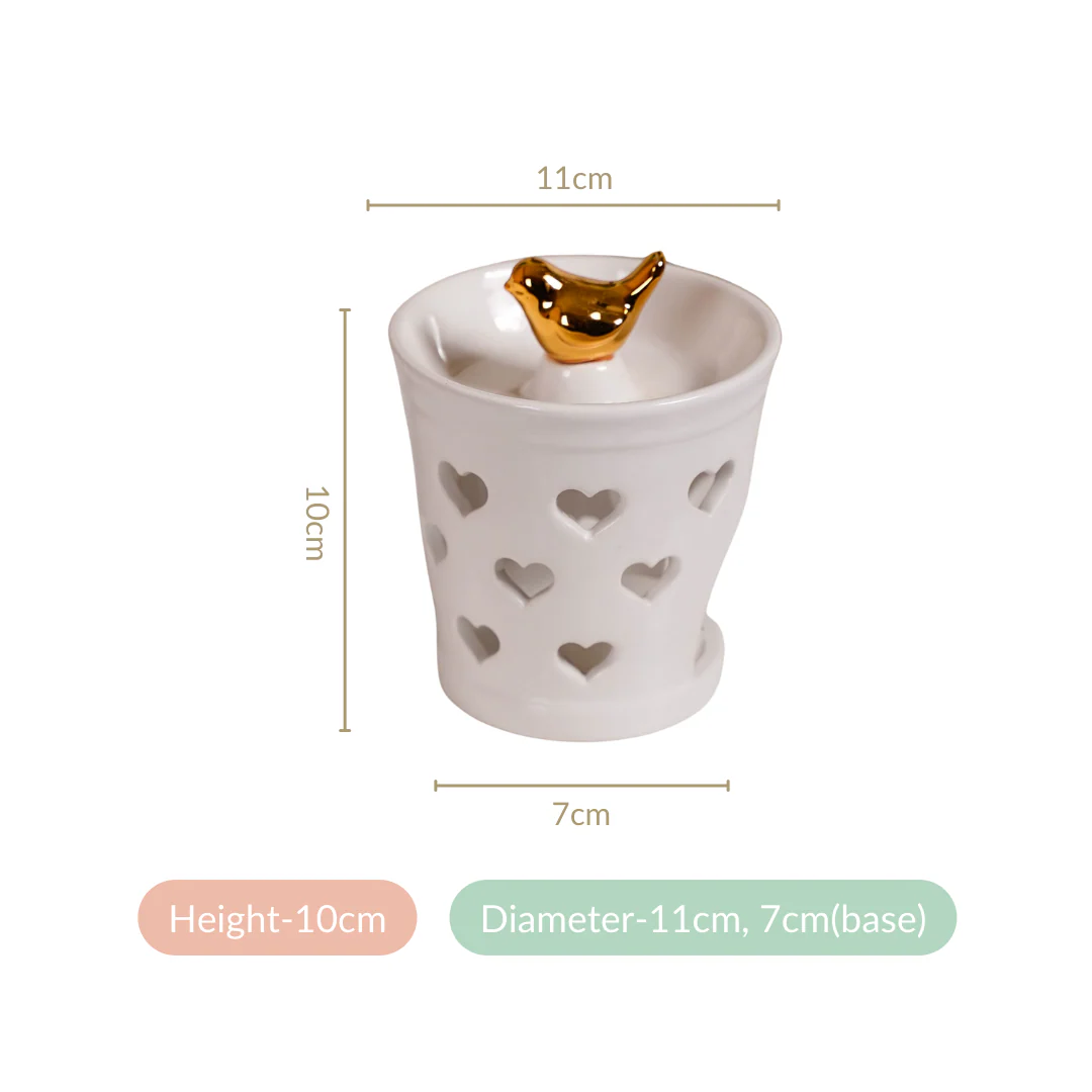 Bird Topped Heart Cutwork Aroma Diffuser Set Of 2 White - Image 5