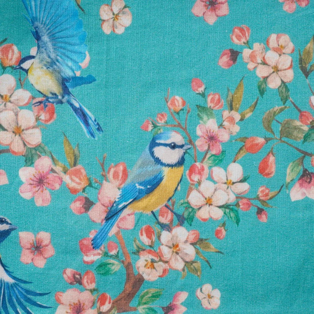 Birds Blossoms Cotton Printed Table Mat Blue Set Of 6 - Image 7