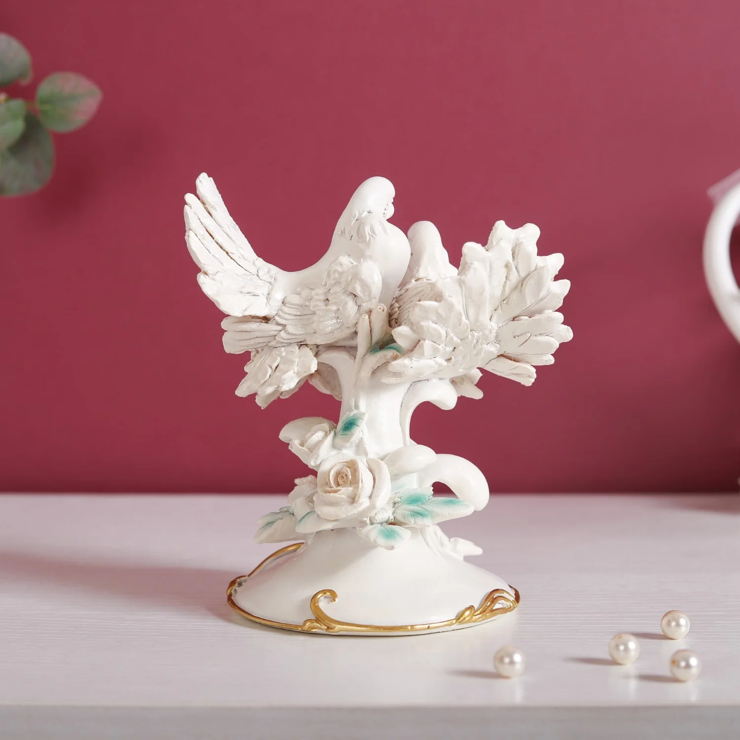 Birds Couple Figurine For Home Decor White - Image 4