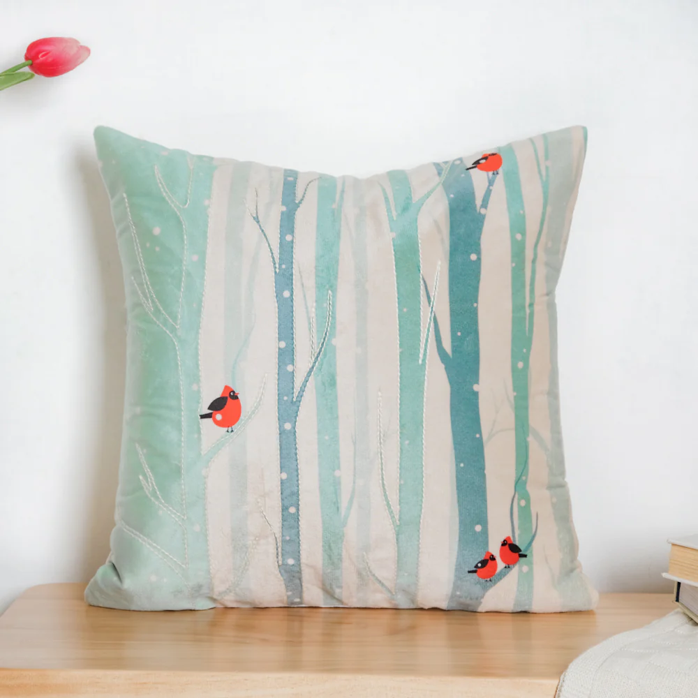 Birds On Tree Velvet Cushion Cover 16 inch - Image 6