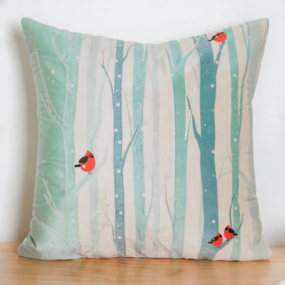Birds On Tree Velvet Cushion Cover 16 inch - Image 7