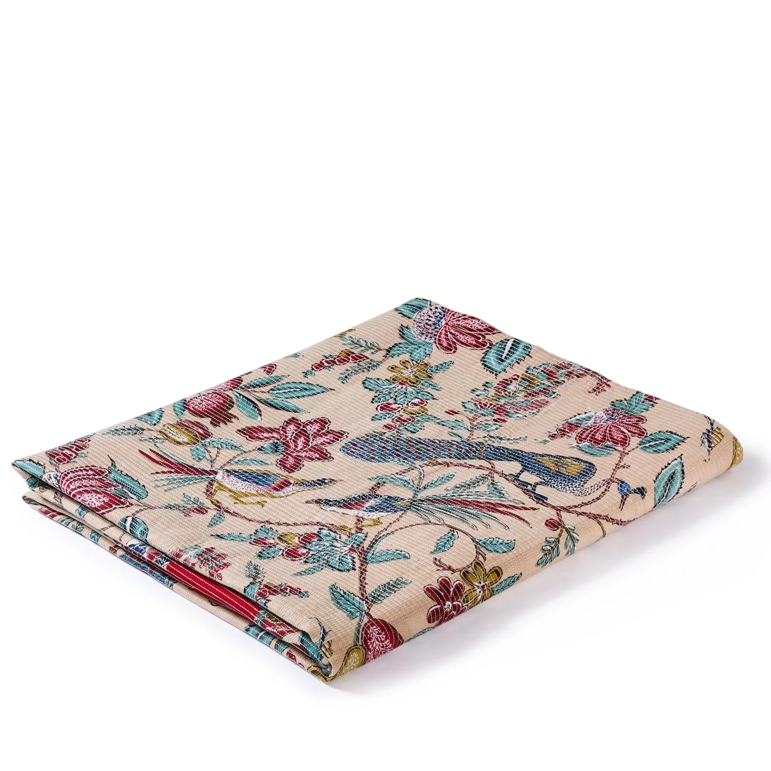 Birdsong Symphony Quilted Bedcover Peach 254x216cm - Image 2