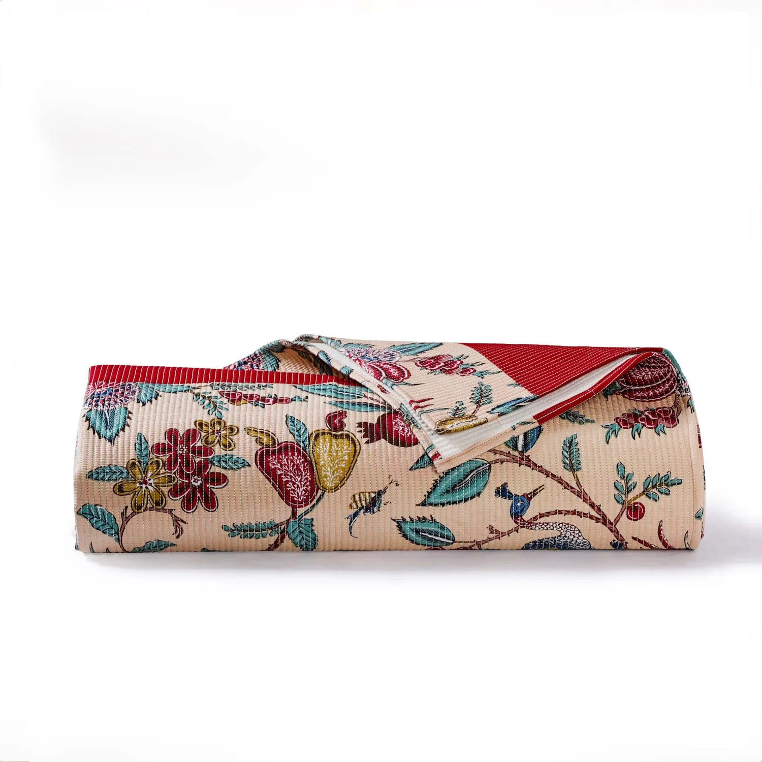 Birdsong Symphony Quilted Bedcover Peach 254x216cm - Image 8