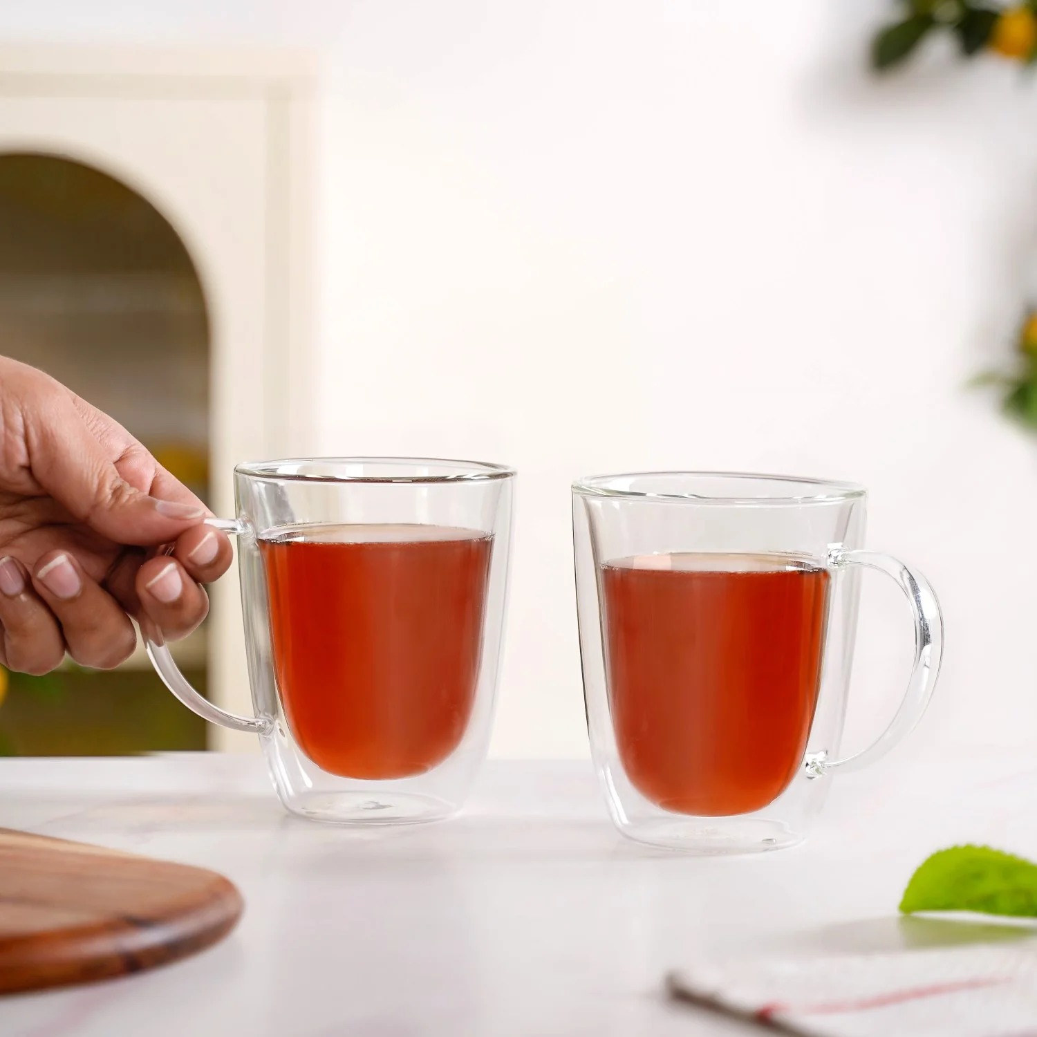 Bistro Style Double Wall Glass Coffee Mugs Set Of 2 300ml - Image 2