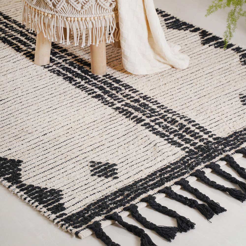 Black and Beige Hand Woven Carpet for Living Room - Image 12
