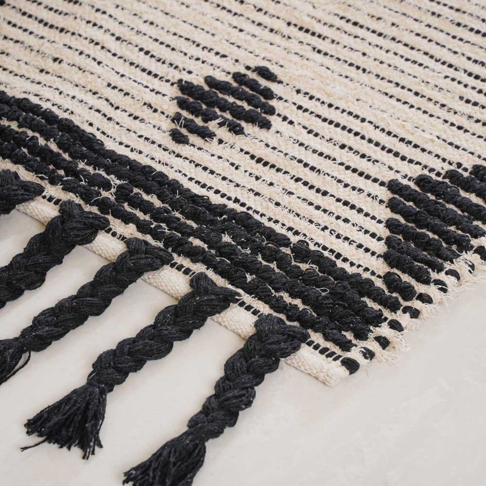 Black and Beige Hand Woven Carpet for Living Room - Image 6