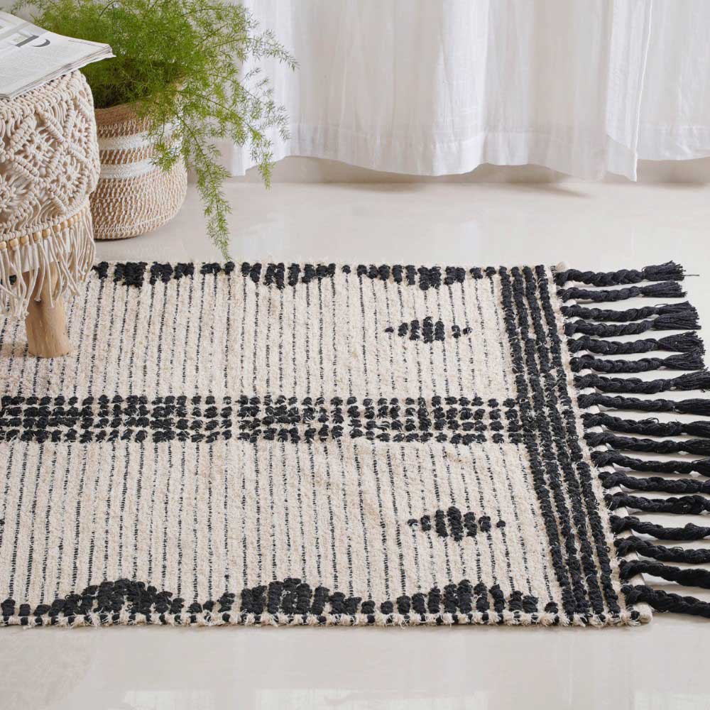 Black and Beige Hand Woven Carpet for Living Room - Image 8