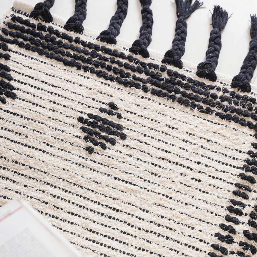 Black and Beige Hand Woven Carpet for Living Room - Image 9