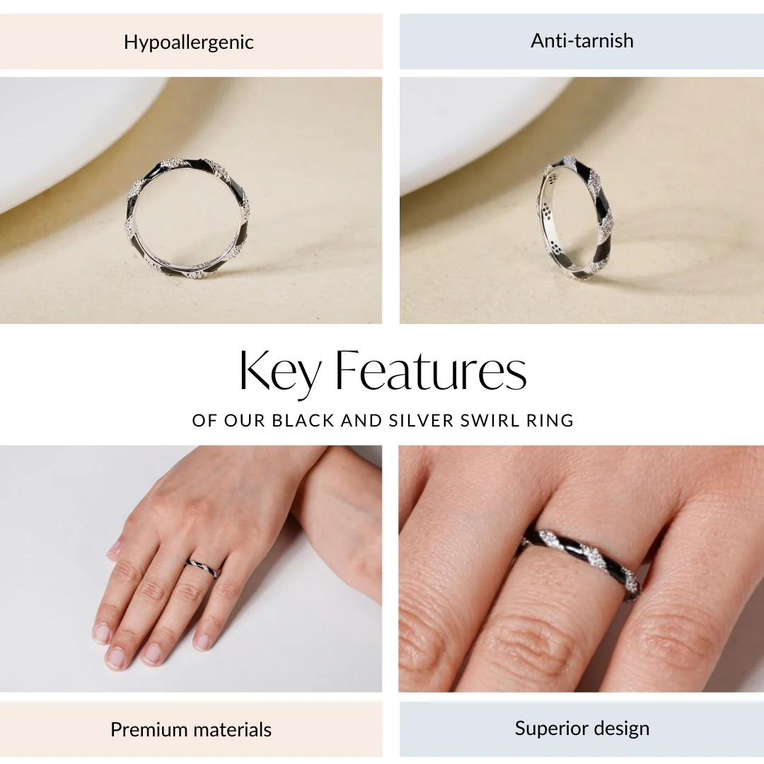 Black And Silver Swirl Ring - Image 4