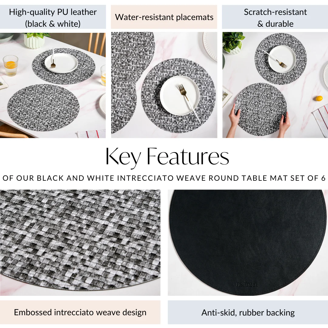 Black And White Intrecciato Weave Round Table Mat Set Of 6 - Image 5