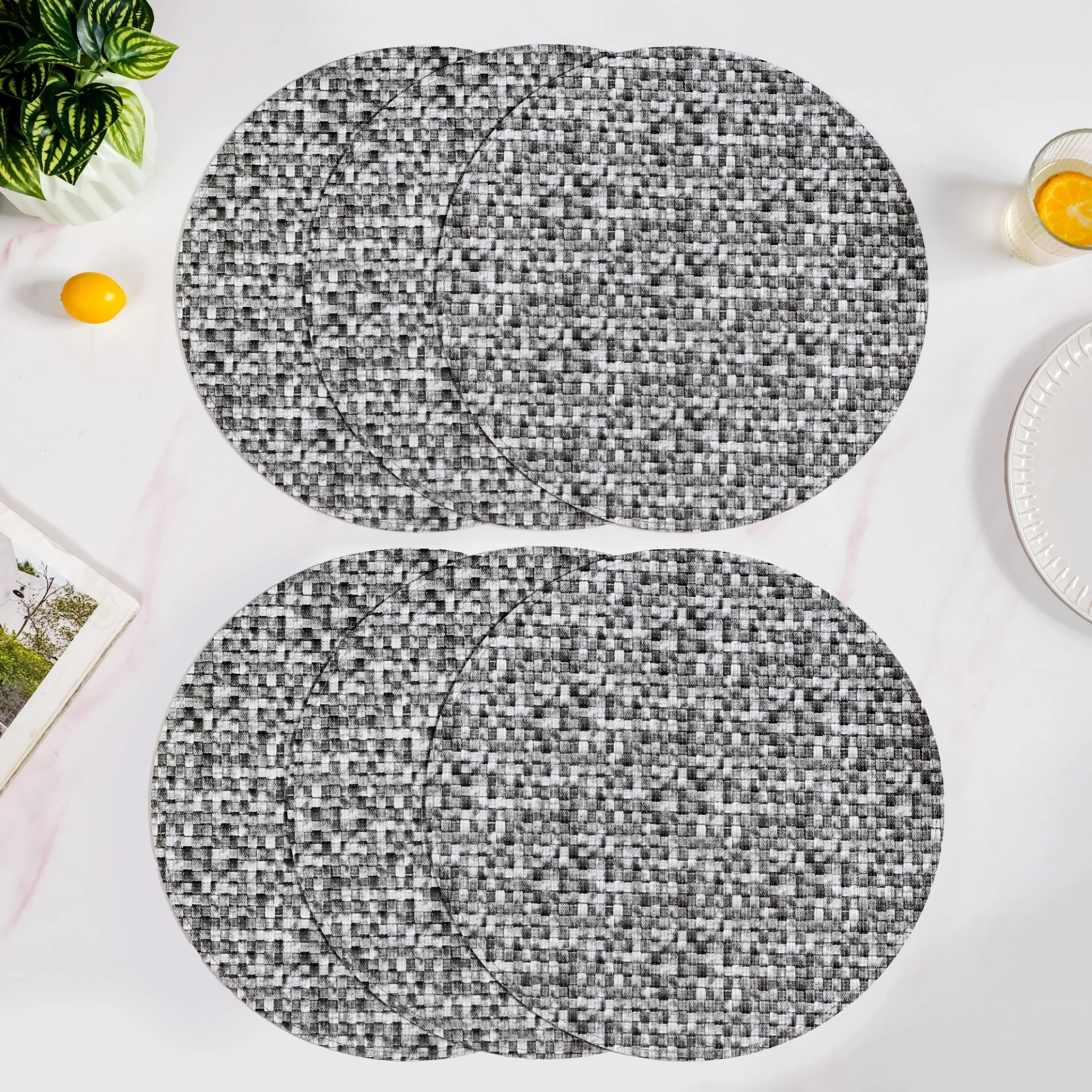 Black And White Intrecciato Weave Round Table Mat Set Of 6 - Image 6