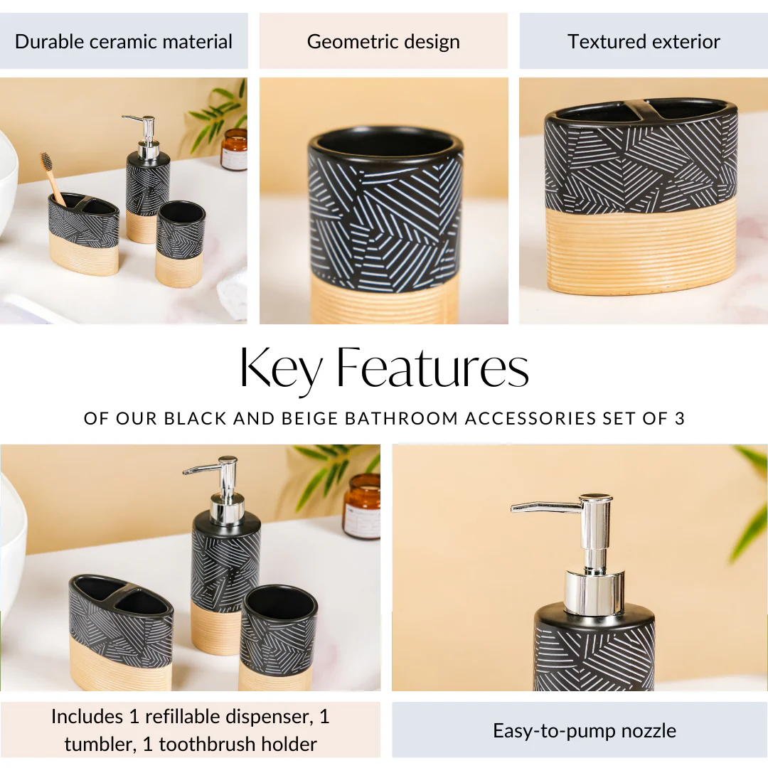 Black Beige Bathroom Accessories Set Of 3 - Image 4
