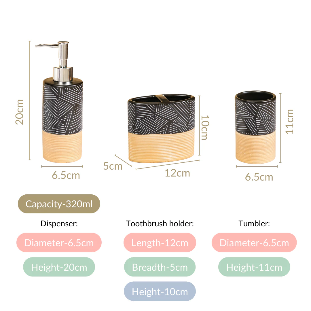 Black Beige Bathroom Accessories Set Of 3 - Image 5