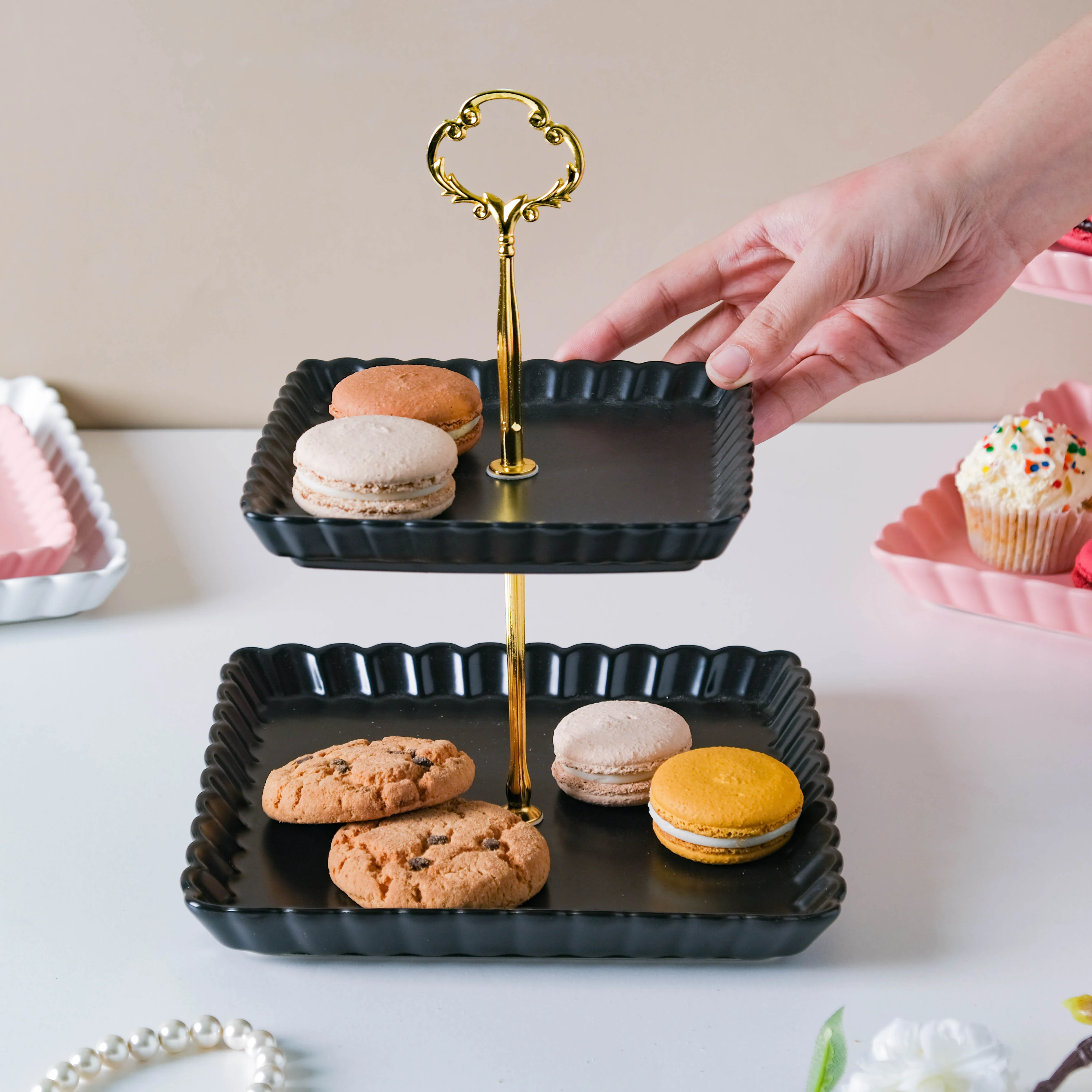 Black Berry Square 2-tier Cupcake Stand - Image 2
