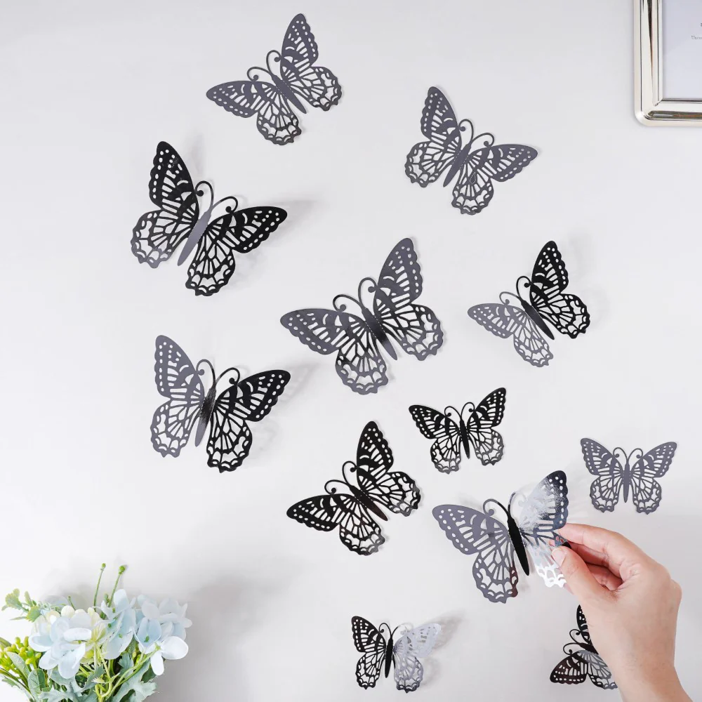 Black Butterfly 3D Wall Stickers Set Of 12 - Image 2