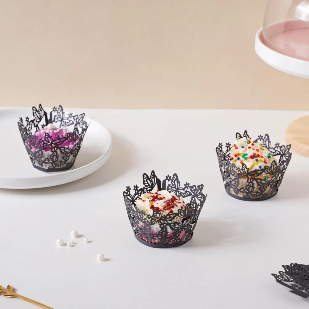 Black Butterfly Lace Cupcake Wrapper Set of 20 - Image 6