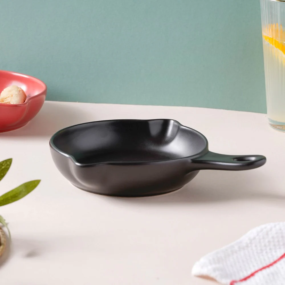 Black Ceramic Dish With Handle - Image 3