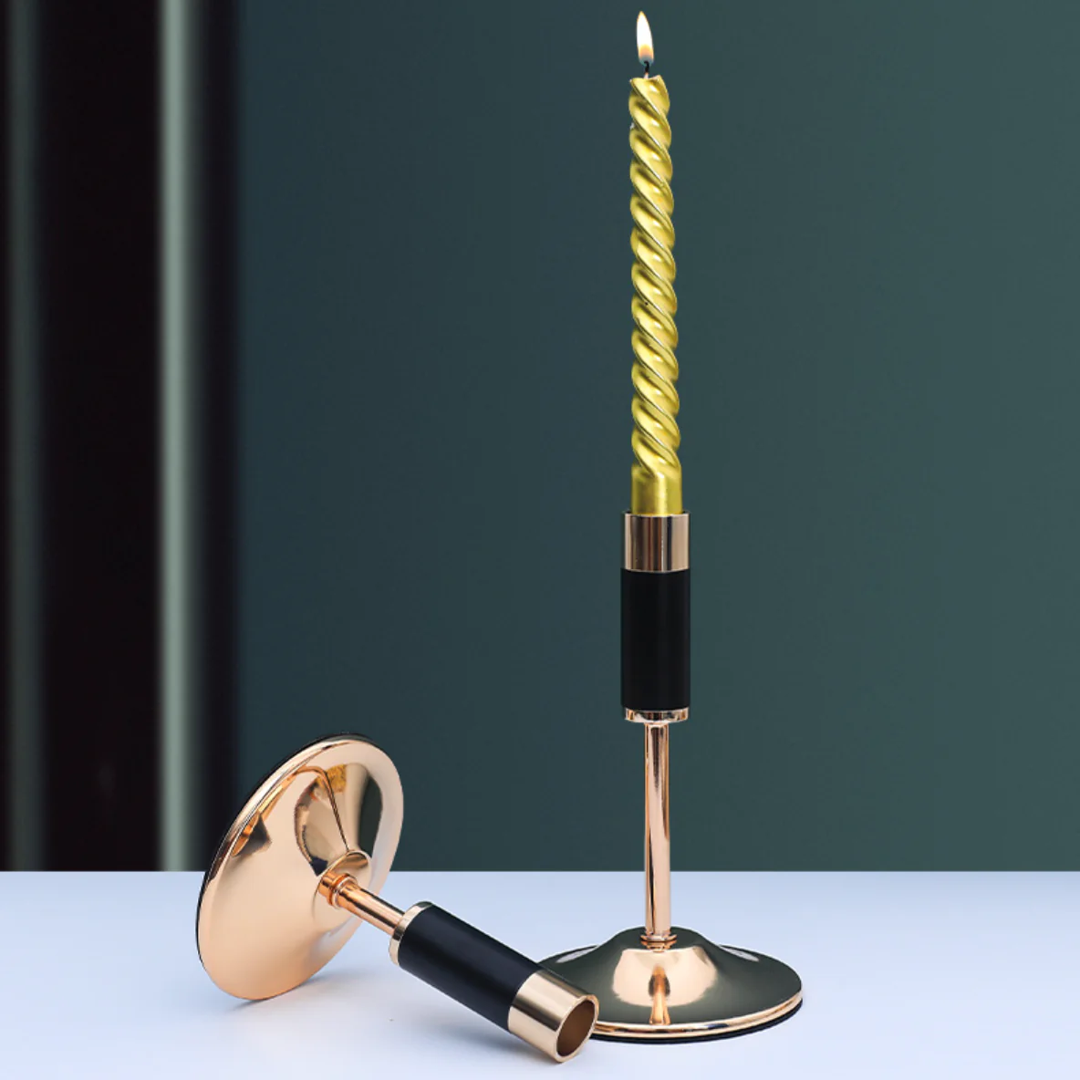 Black Contemporary Candle Holder Set of 2 - Image 2