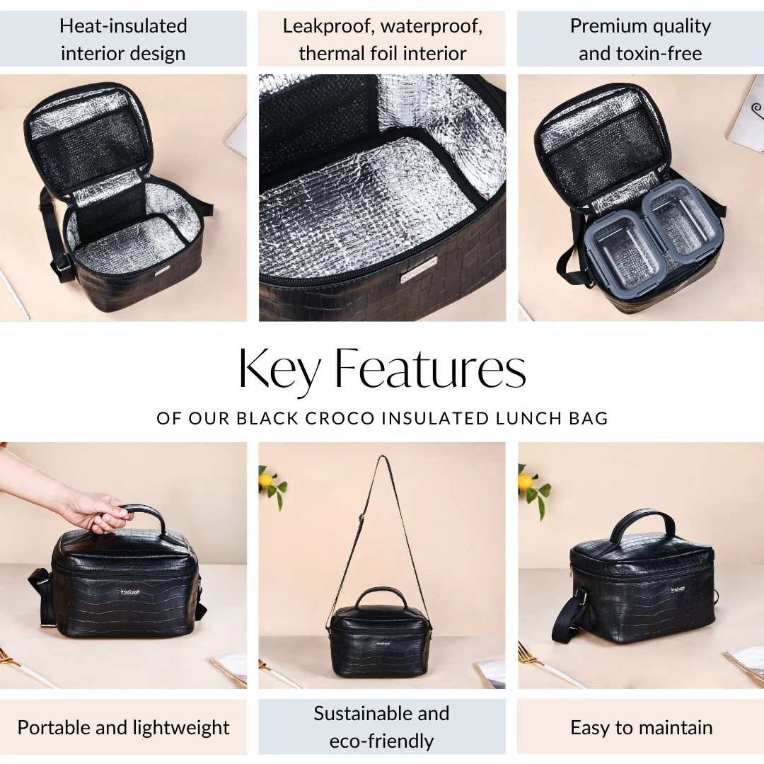 Black Croco Insulated Lunch Bag - Image 5