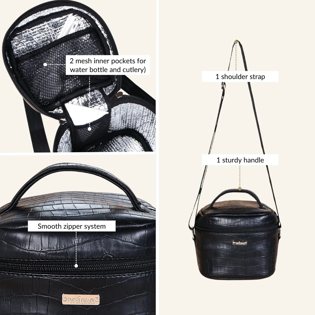 Black Croco Lunch Bag With Insulation - Image 6
