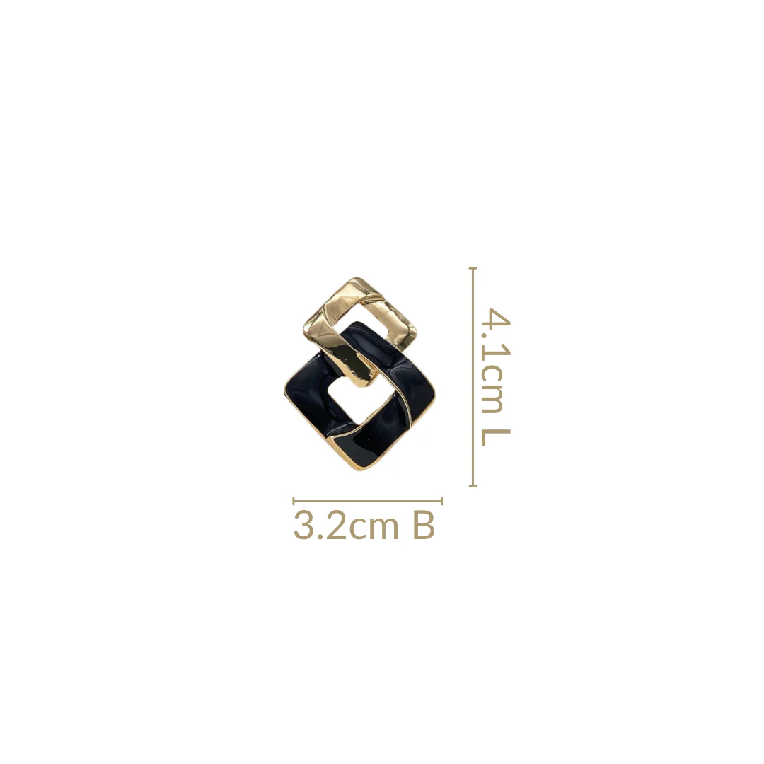 Black Crossing Square Earrings - Image 3