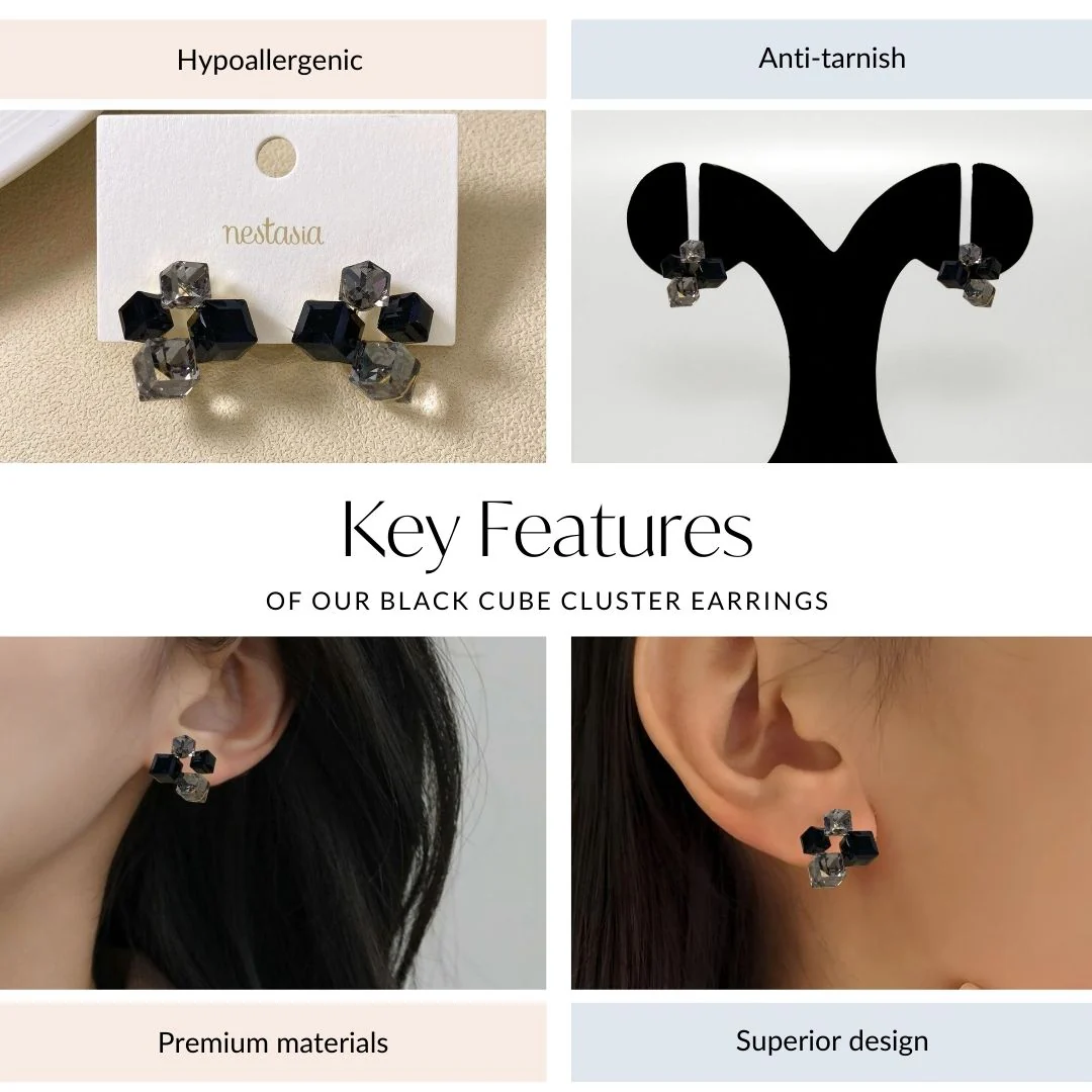 Black Cube Cluster Earrings - Image 4