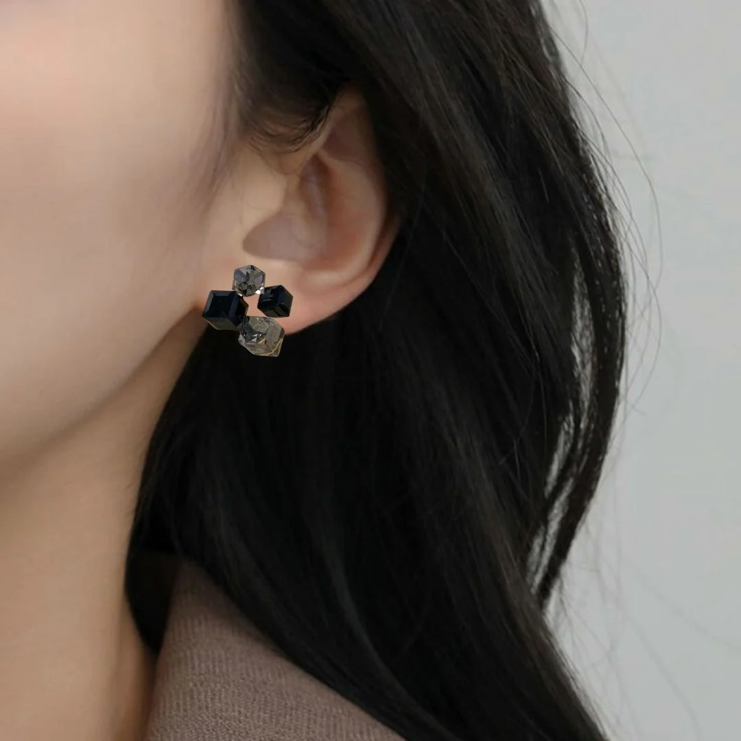 Black Cube Cluster Earrings - Image 5