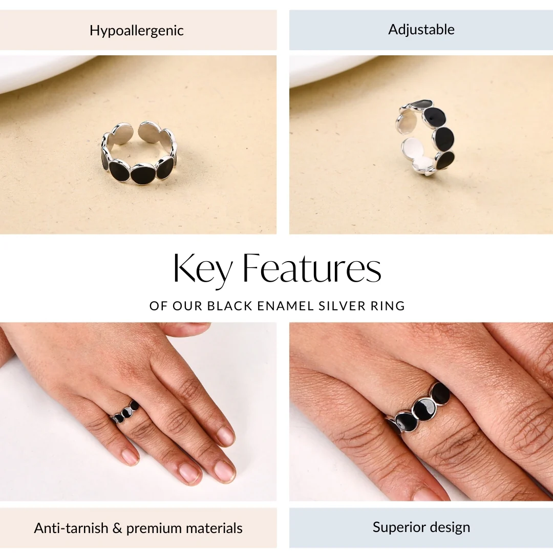 Black Enamel Silver Ring - Image 4
