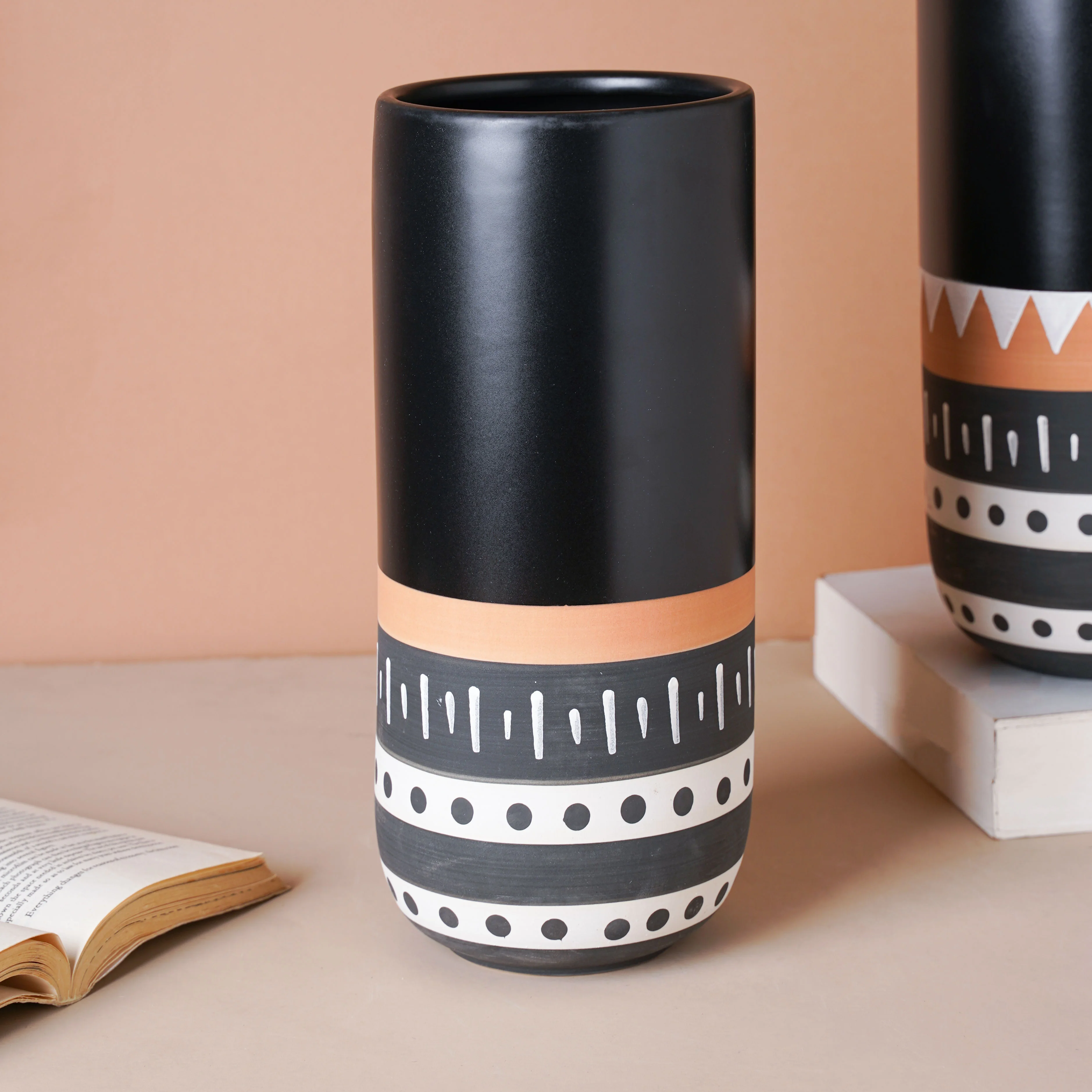 Black Ethnic Flute Vase - Image 3