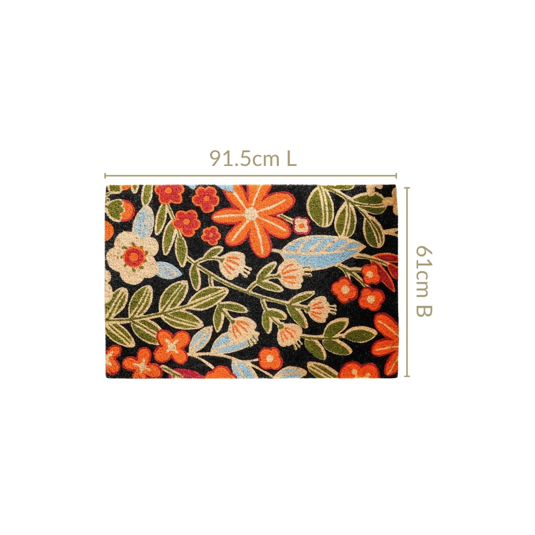 Black Floral Coir Mat 36x24 Inch - Image 4