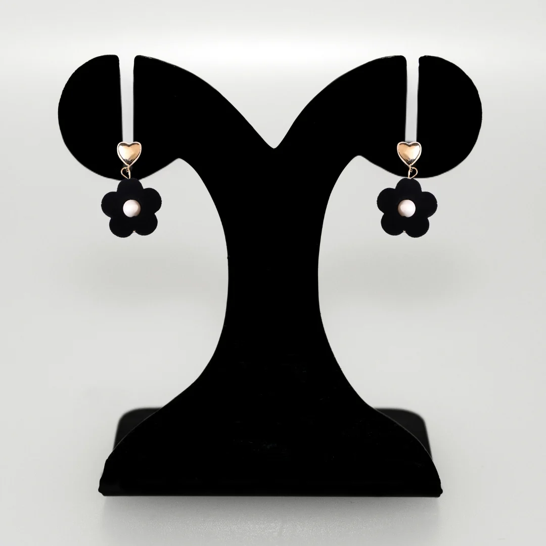 Black Flower Pearl Danglers - Image 6