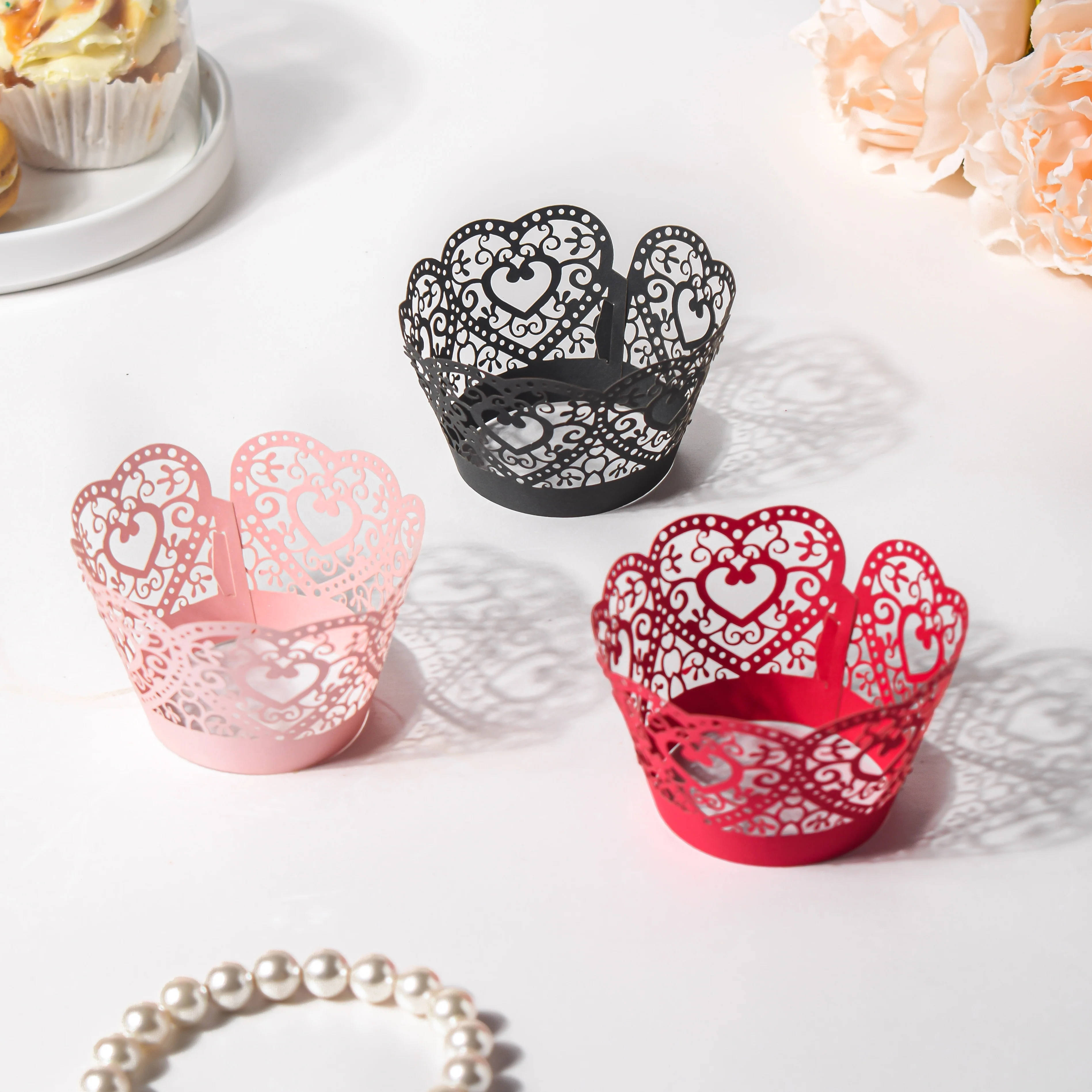 Black Heart Lace Cupcake Wrapper Set of 20 - Image 6