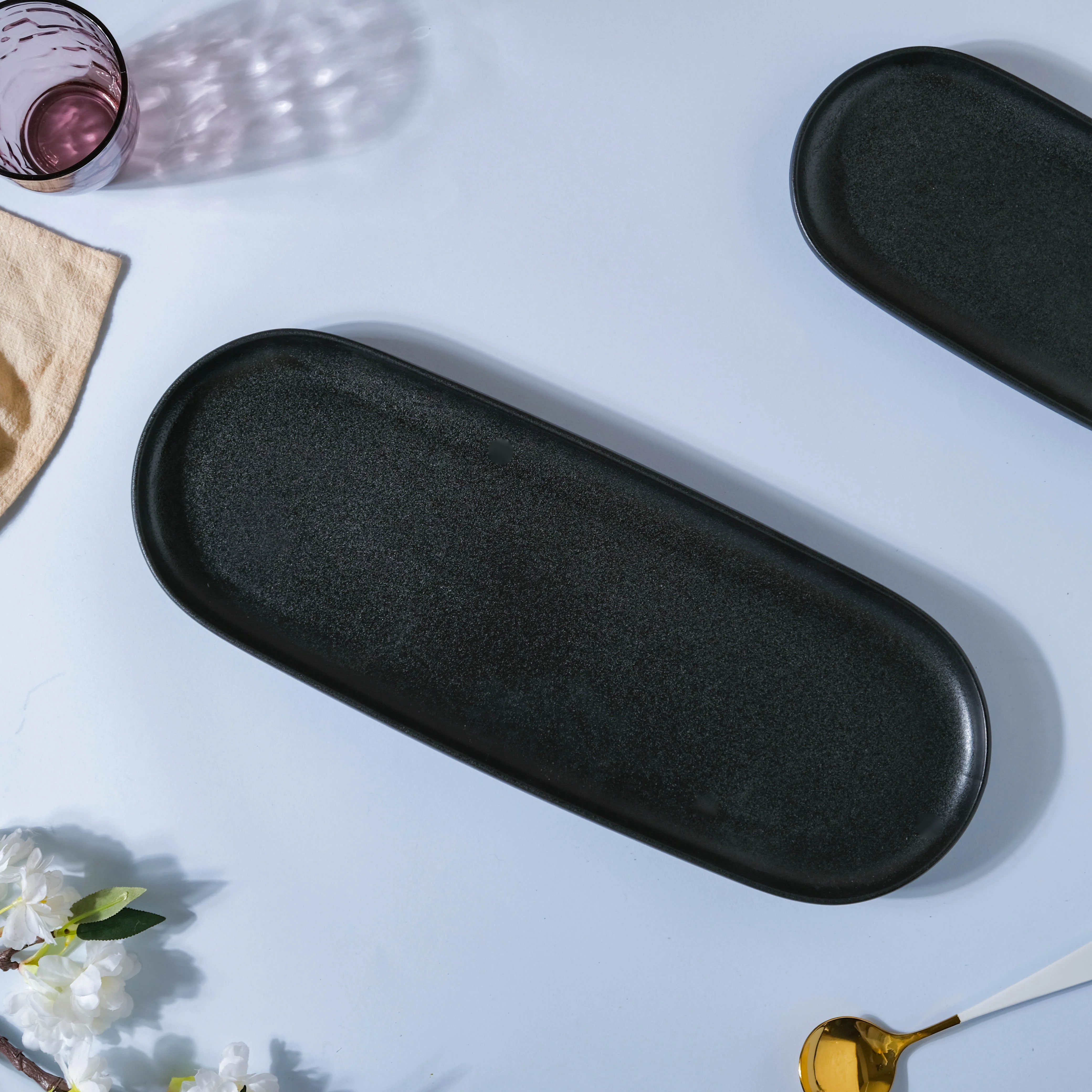 Black Long Ceramic Serving Platter - Image 4