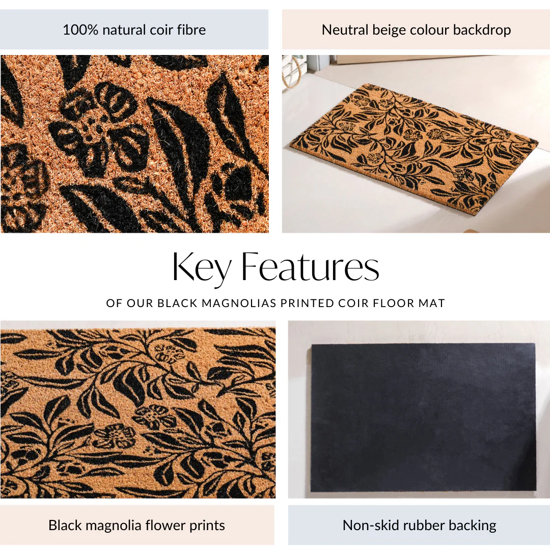 Black Magnolias Printed Coir Floor Mat 24x16 Inch - Image 5