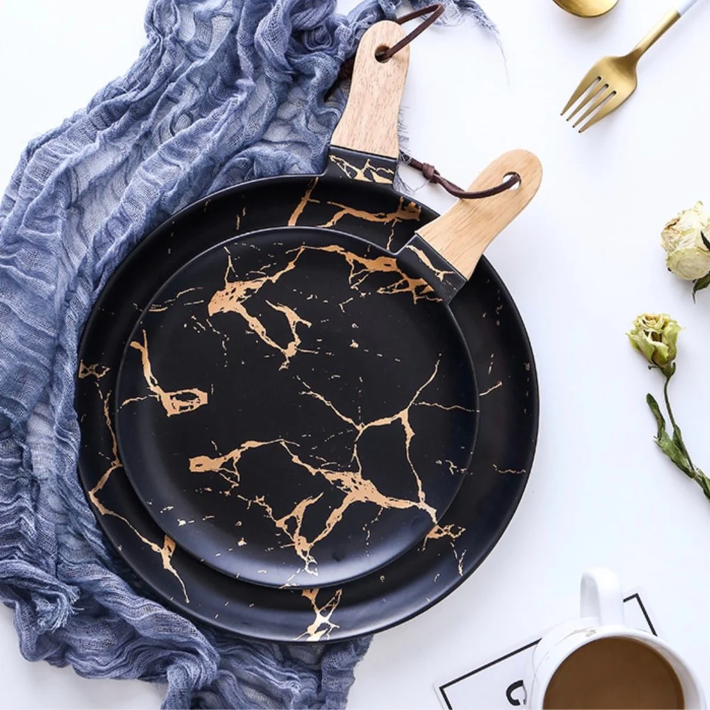 Black Marble Snack Plate