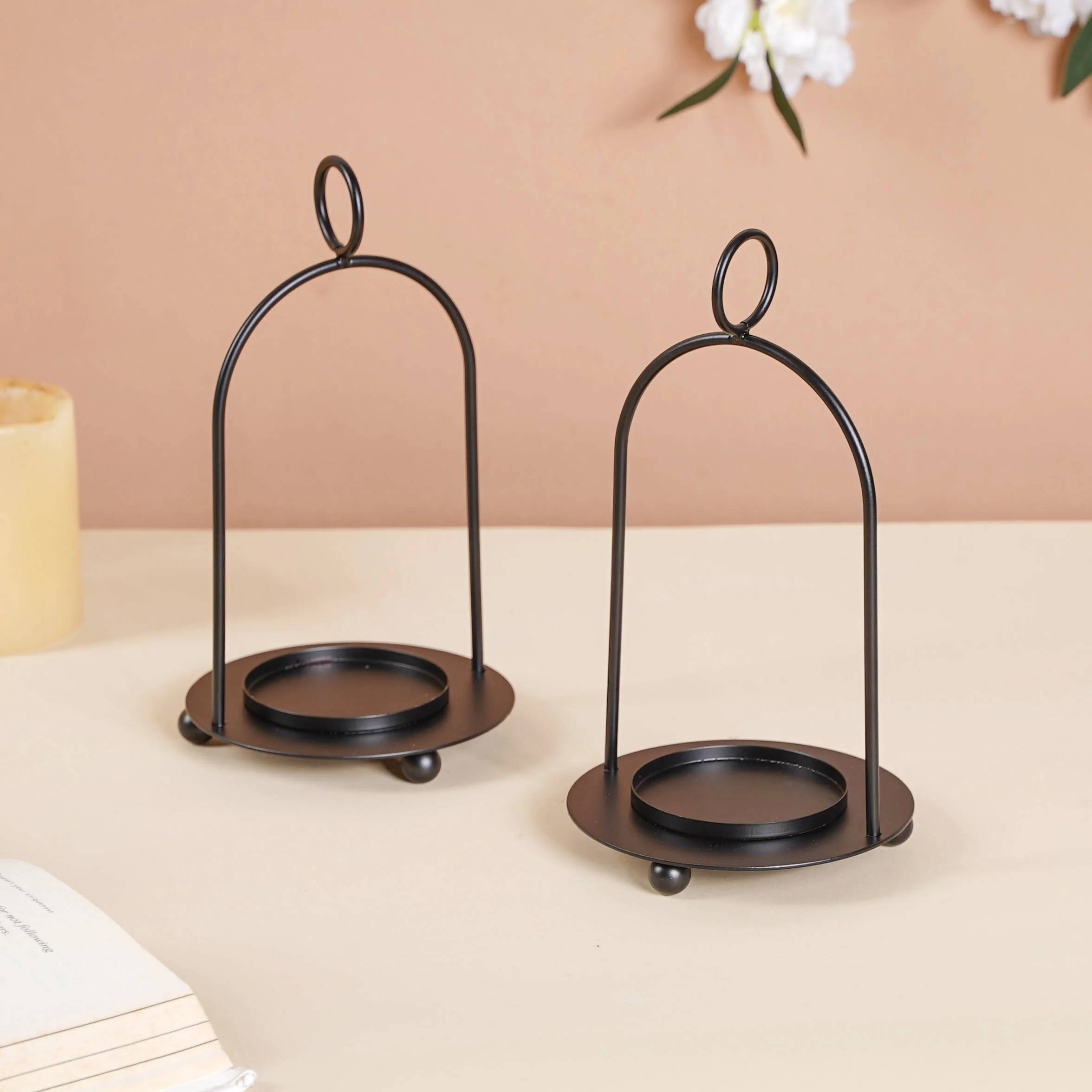 Black Metal Candle Stand Set of 2 - Image 3