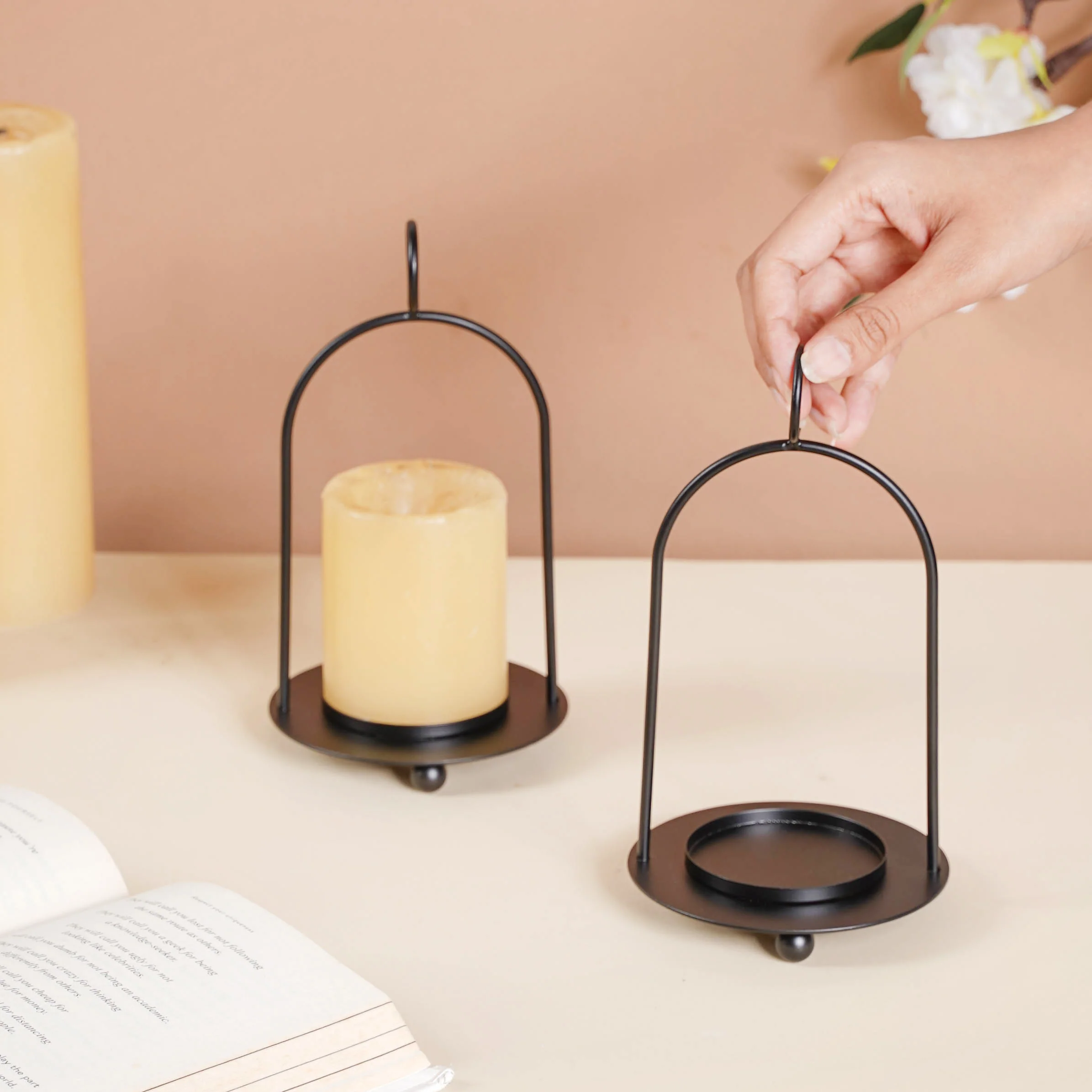 Black Metal Candle Stand Set of 2 - Image 4