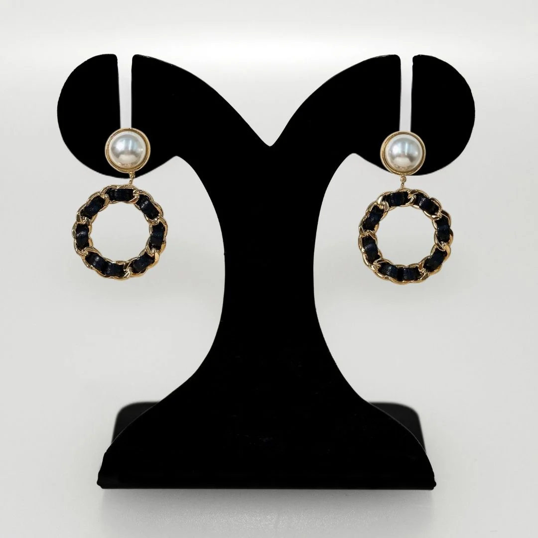 Black On Gold Dangling Earrings - Image 6