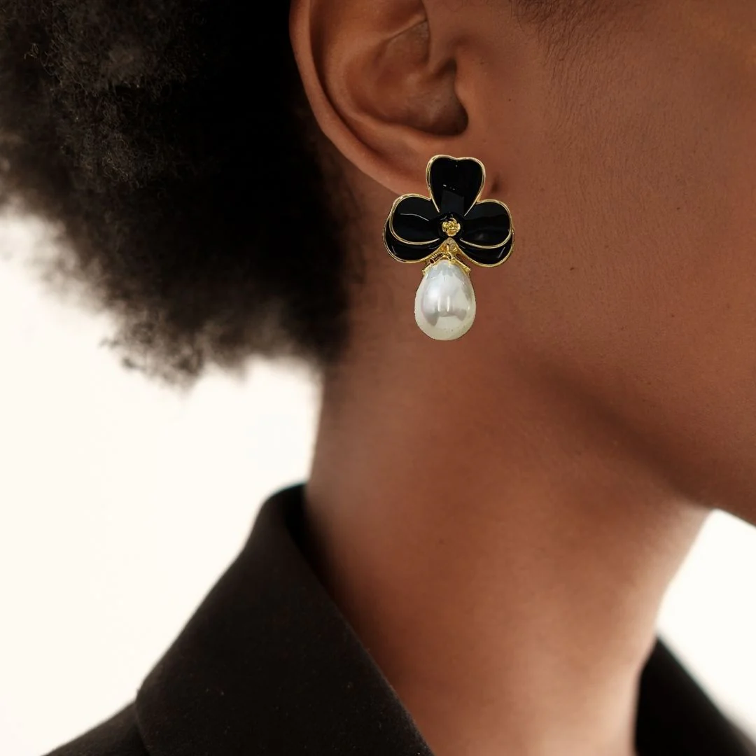 Black Pearl Drop Earrings - Image 2