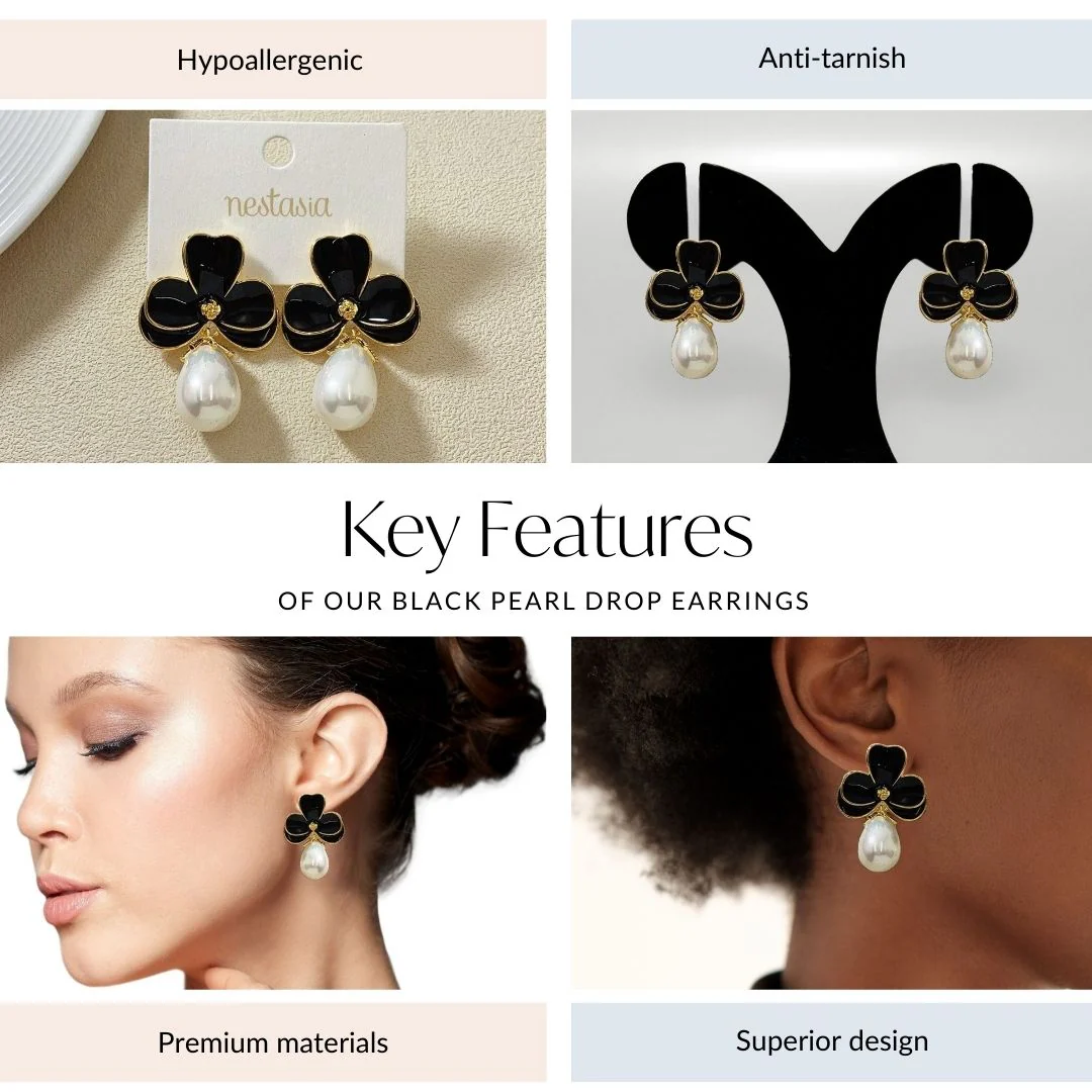 Black Pearl Drop Earrings - Image 4