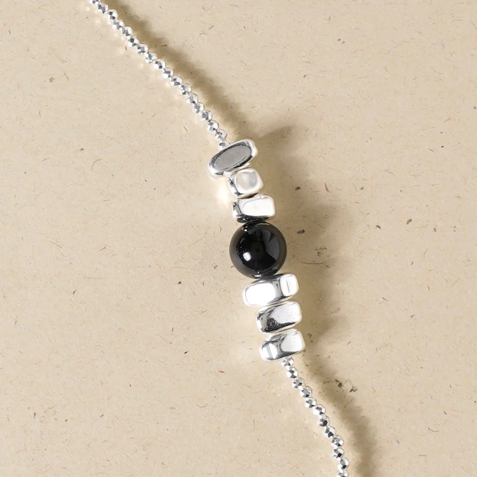 Black Pearls Beaded Silver Necklace - Image 5