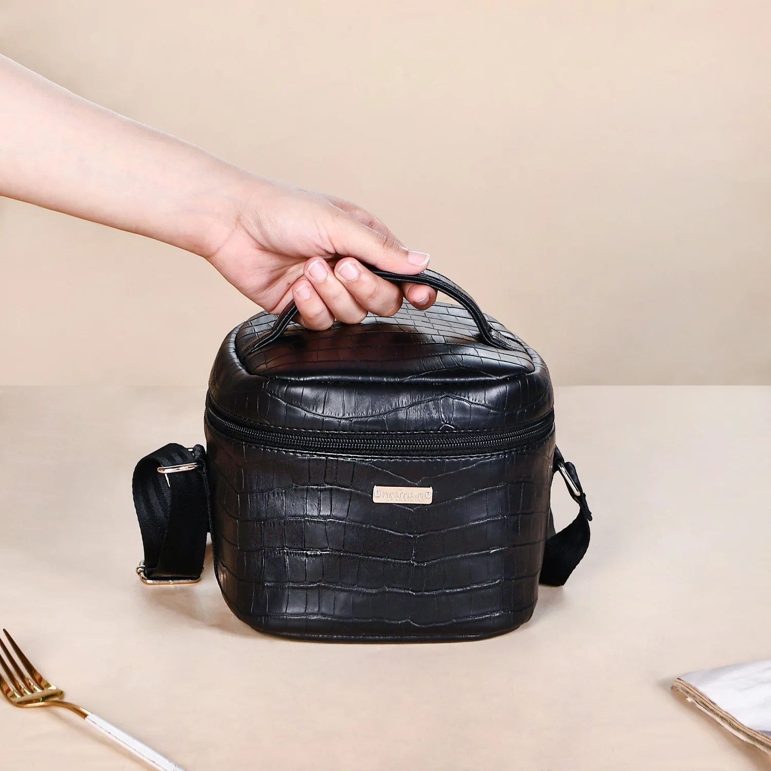 Black PU Leather Lunch Bag Set - Image 2